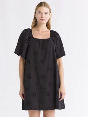 Free Assembly  Black Eyelet Square-Neck Shift Dress